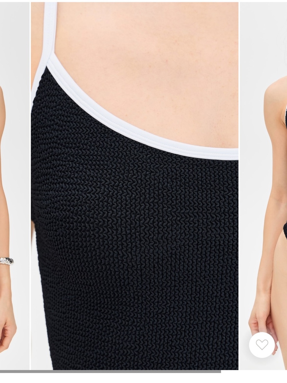 Hunza G Black Textured One-Piece Swimsuit with White Trim - Picture 3 of 7